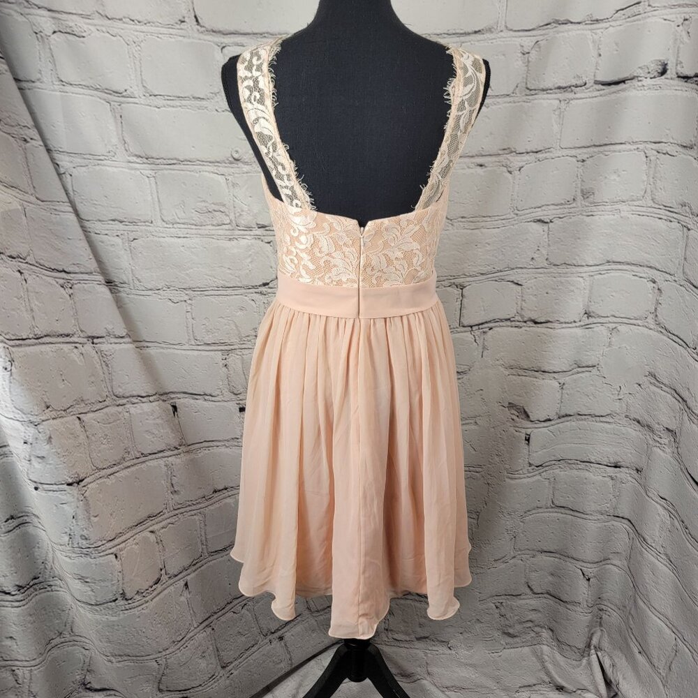 Azazie Womens 8 Peach Pink Sleeveless Lace Chiffon Wedding Bridesmaids Dress - Picture 2 of 5